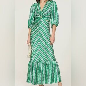 Zara Green and White Long Sleeve Dress